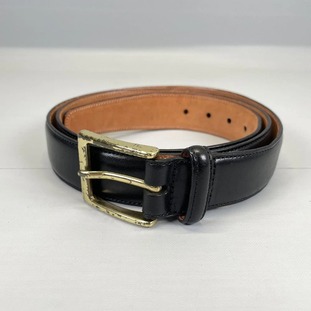 Trafalgar Cortina Leather Belt Mens Size 38 Black Dress Buckle - Made in USA